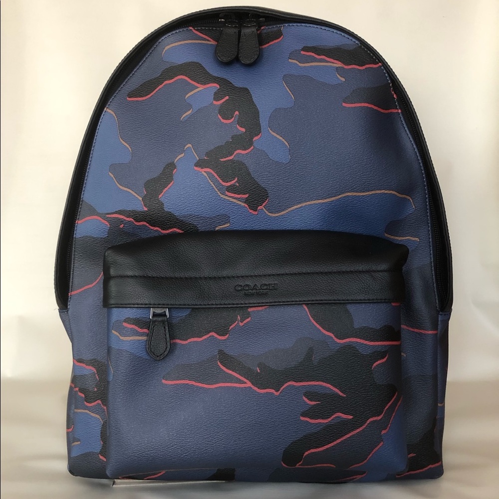 COACH Charles Blue/Multicolor Camo Print Backpack